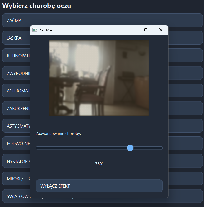 Elektroniczne gogle symulujące choroby wzroku
